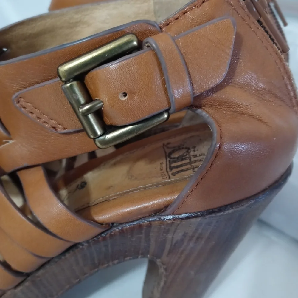 Sofft Ohana Wooden Platform camel Genuine Leather peep toe Heels 7.5